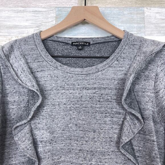 J Crew Mercantile Ruffle Sweatshirt Sweater Gray Round Neck Casual Womens Small - Picture 2 of 7
